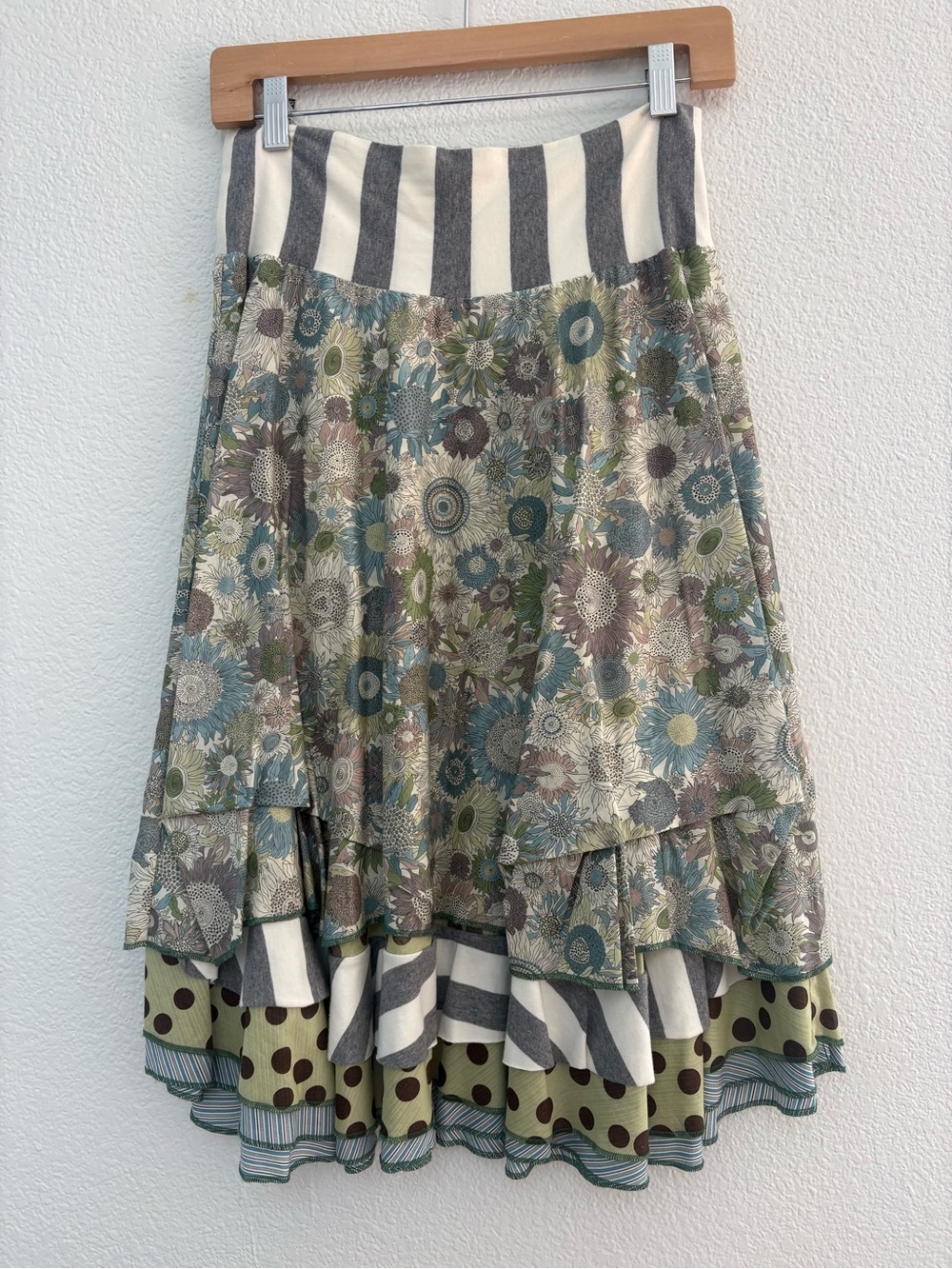 Boho Asymmetrical Floral Patchwork Skirt in Green and Blue - Picture 2 of 6